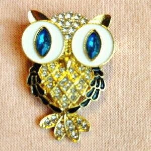 Gold and Blue Owl Brooch